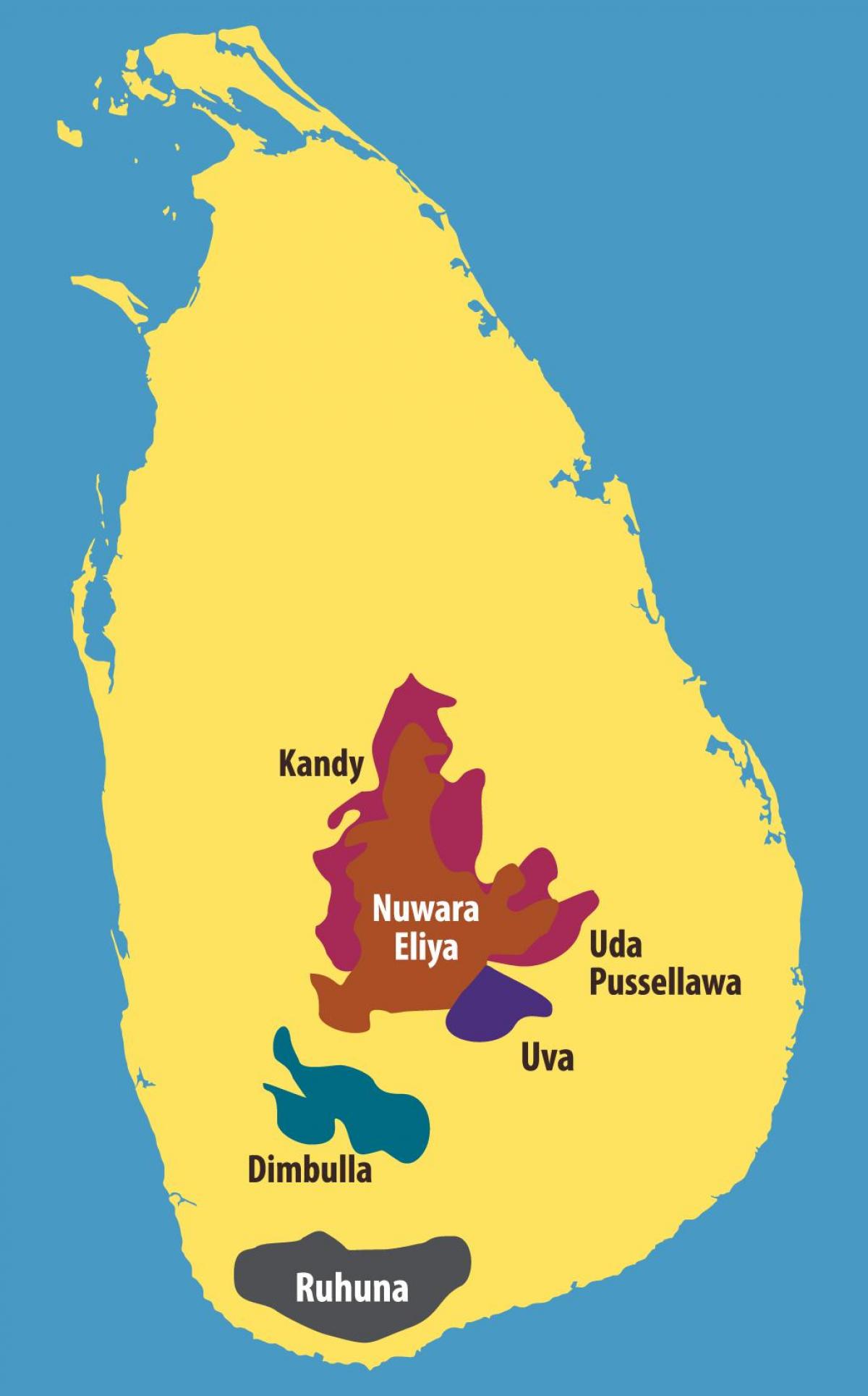 carte de plantations de thé au Sri Lanka