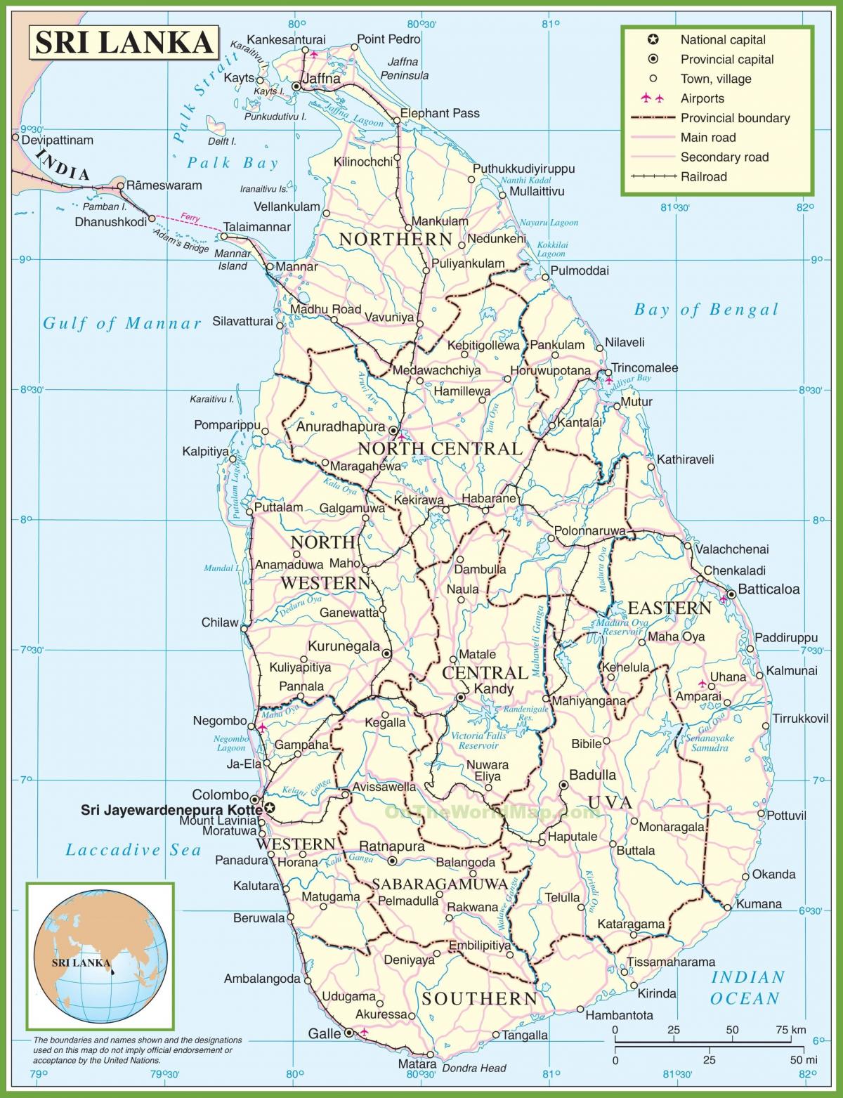une carte de Sri Lanka