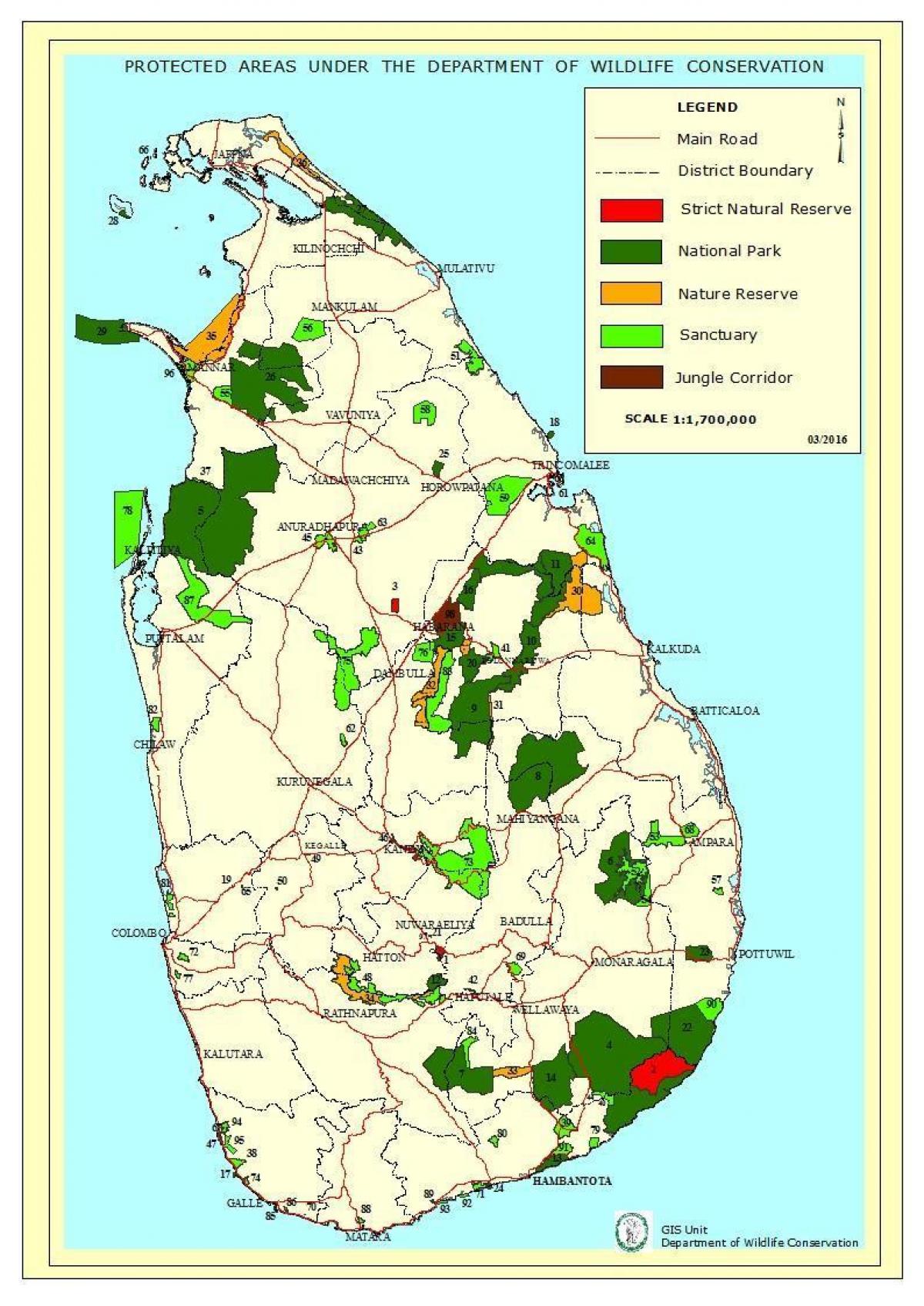 carte des parcs nationaux du Sri Lanka