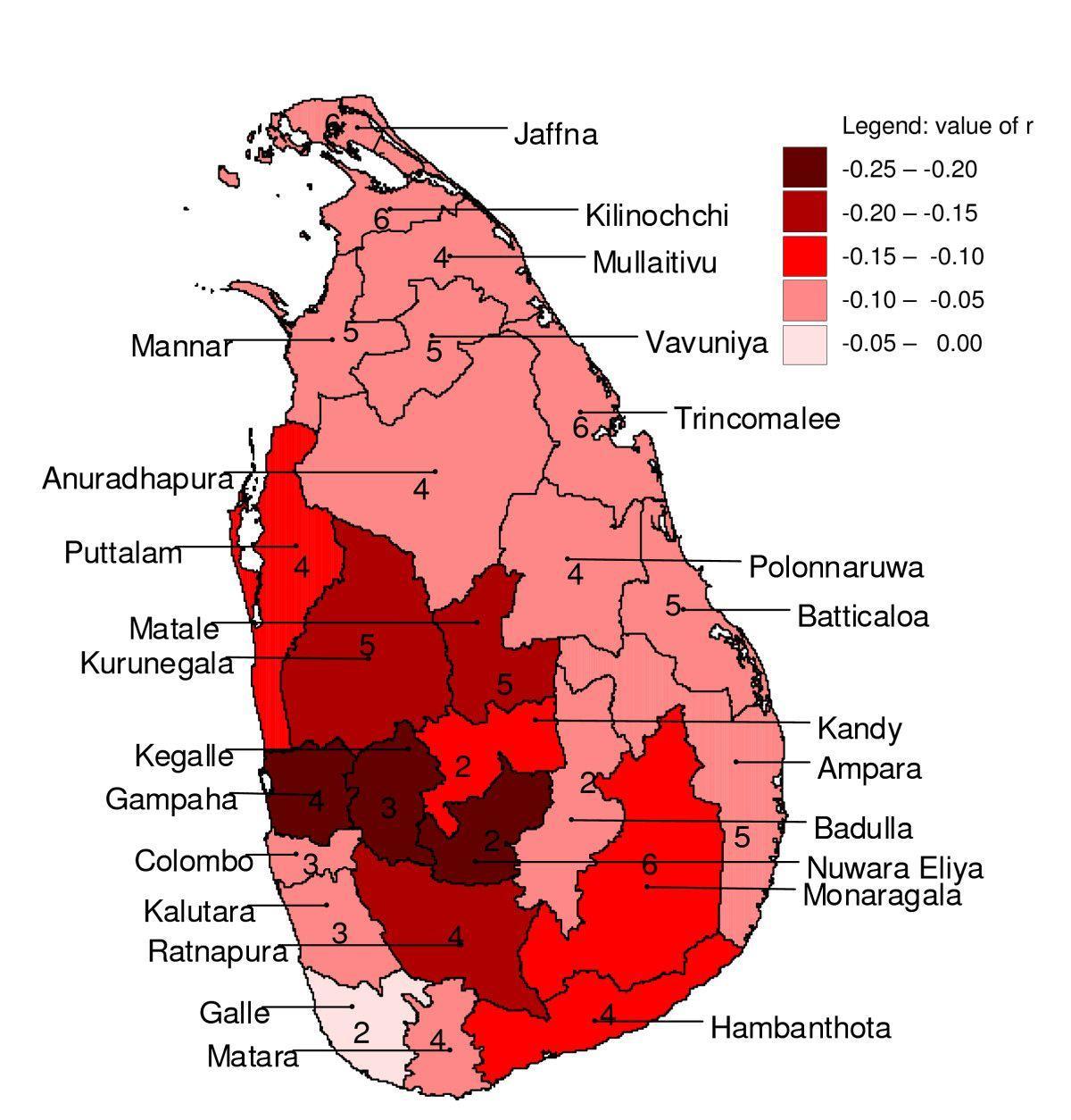 carte du paludisme au Sri Lanka