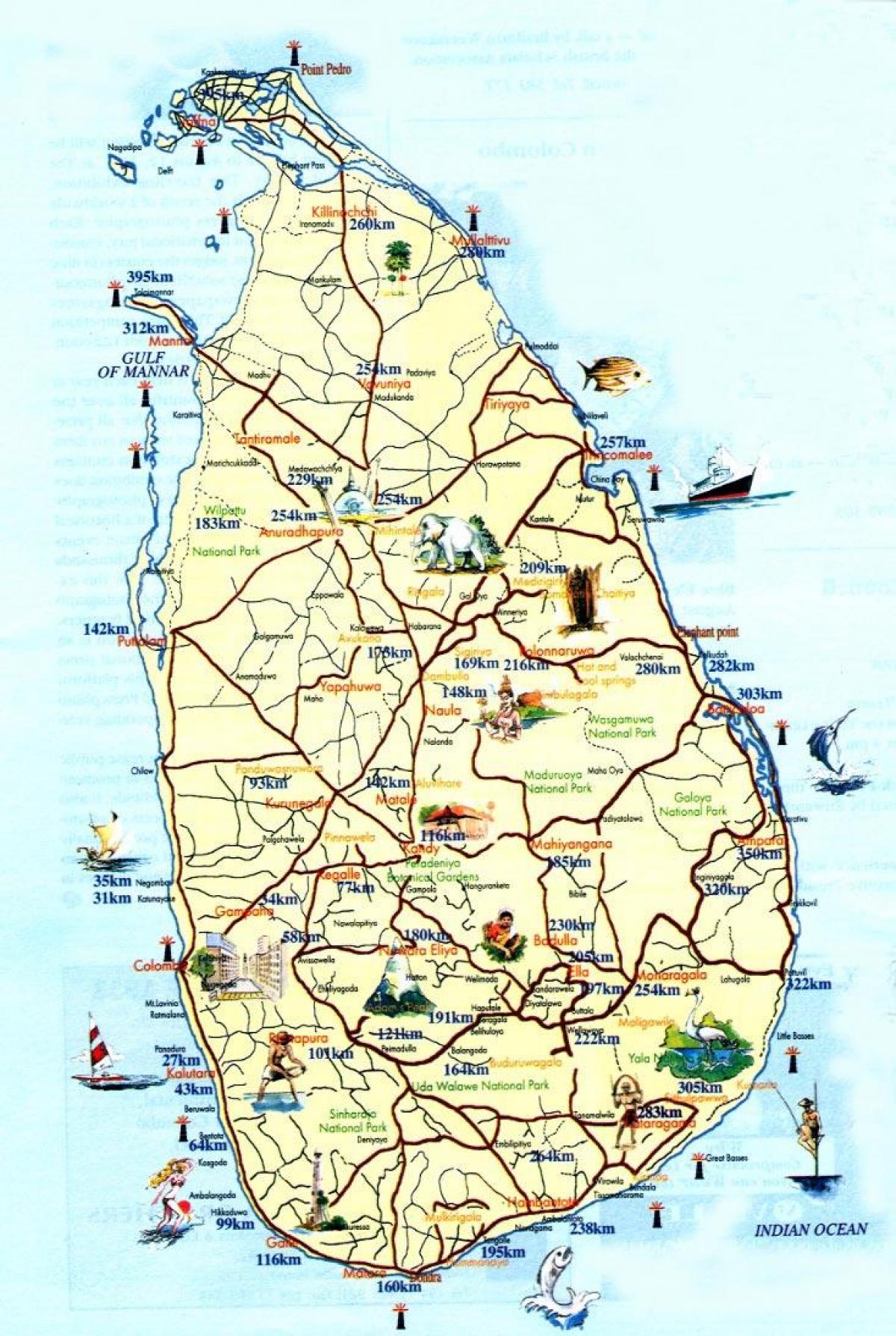 la carte touristique de Sri Lanka, avec des villes