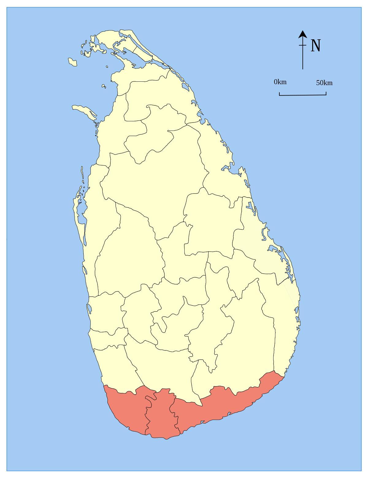 la carte du Sri Lanka, le sud de la province