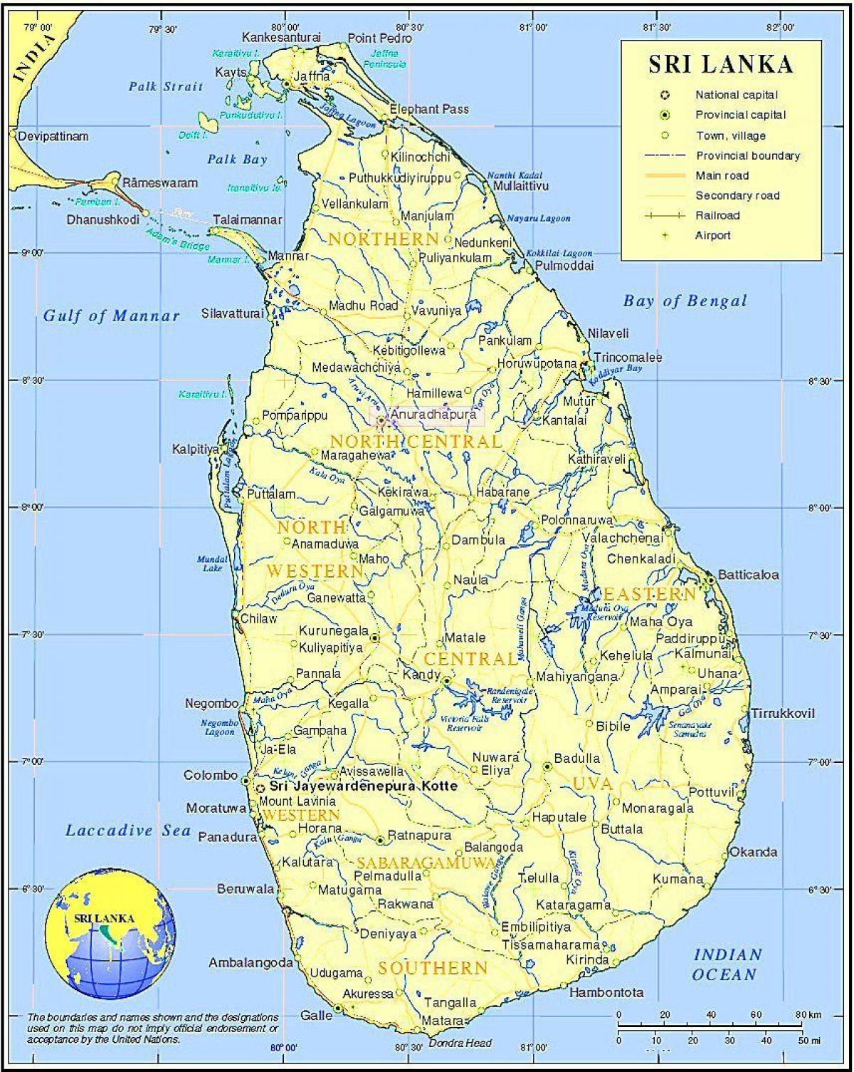 carte de lacs au Sri Lanka