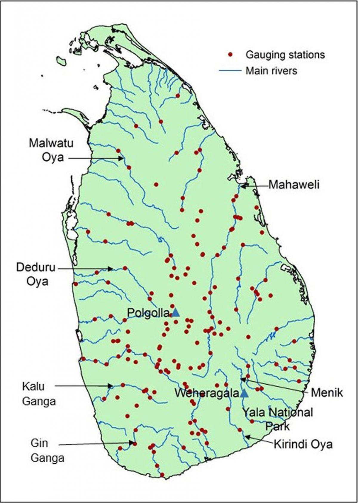 Sri Lanka principales rivières de la carte