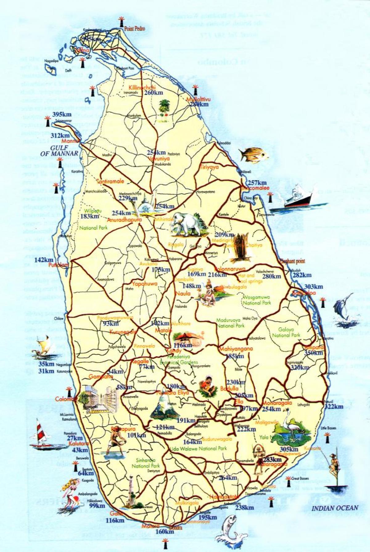 carte de Sri Lanka stations balnéaires