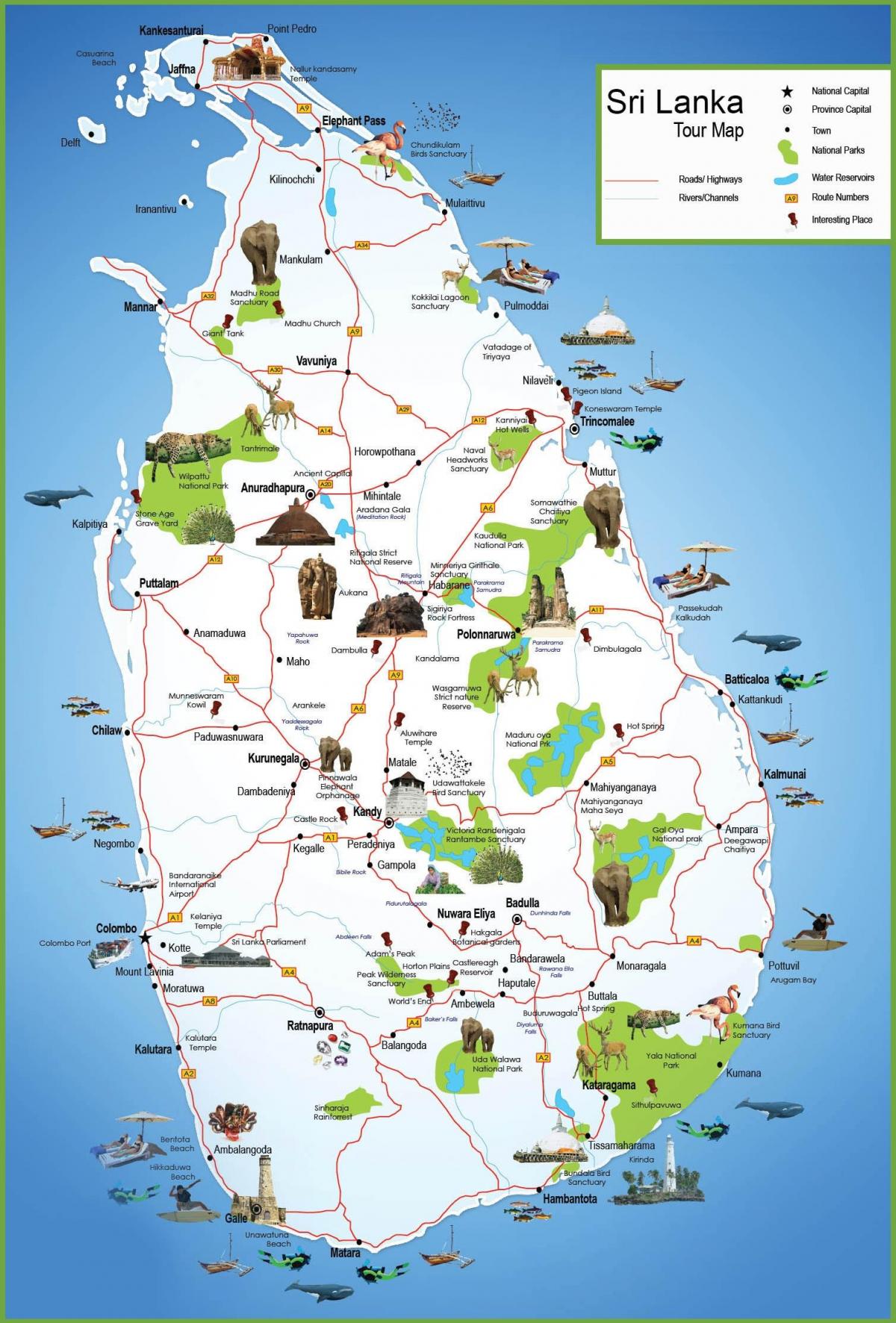 lieux touristiques du Sri Lanka carte