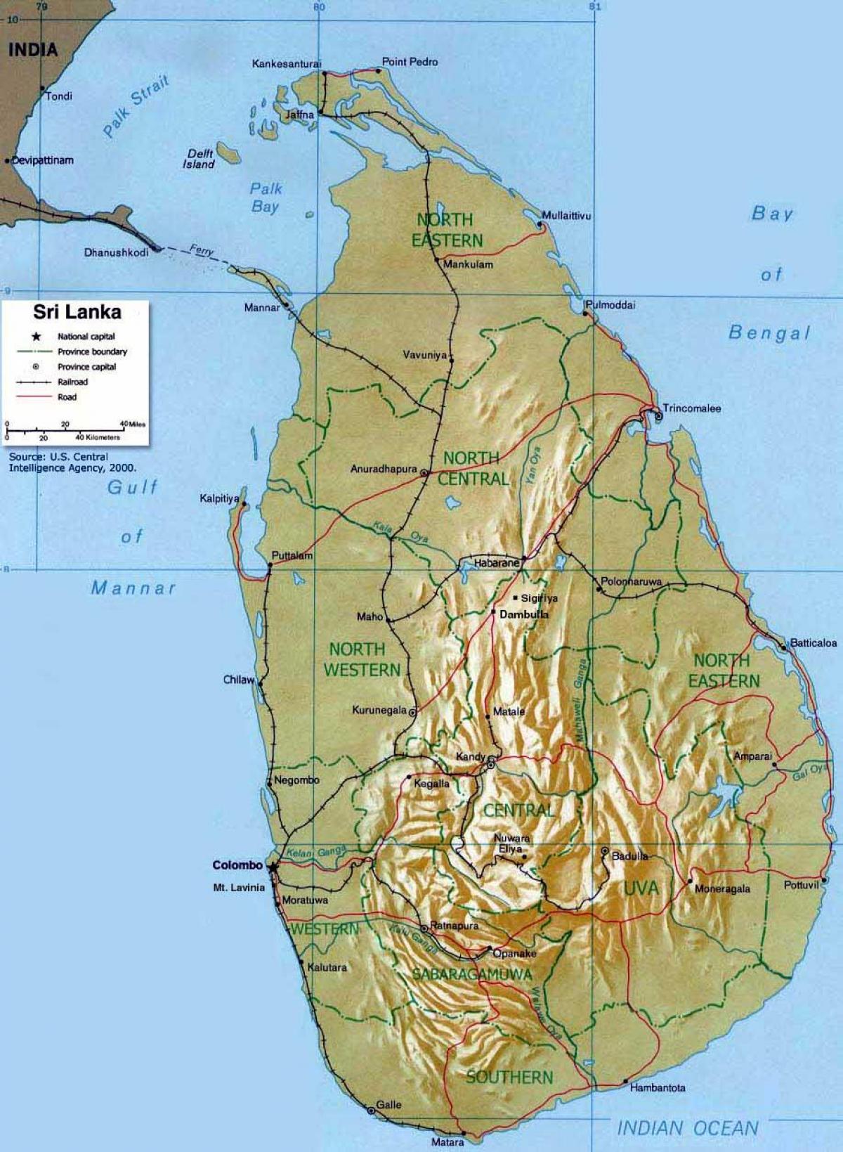 les montagnes du Sri Lanka carte