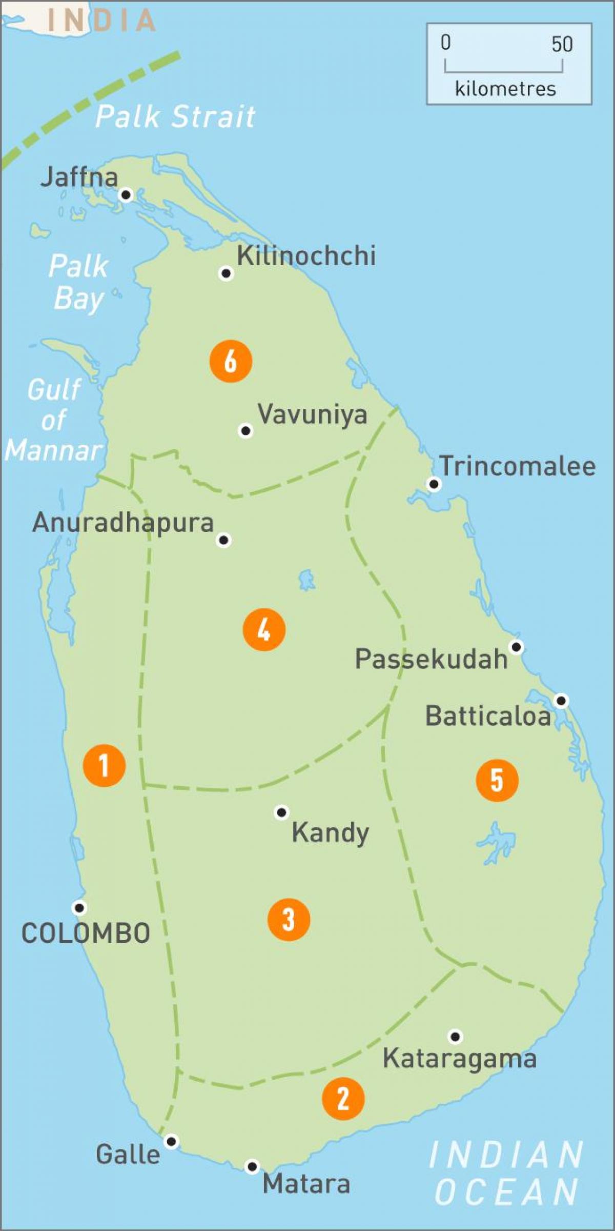 carte de Sri Lanka régions