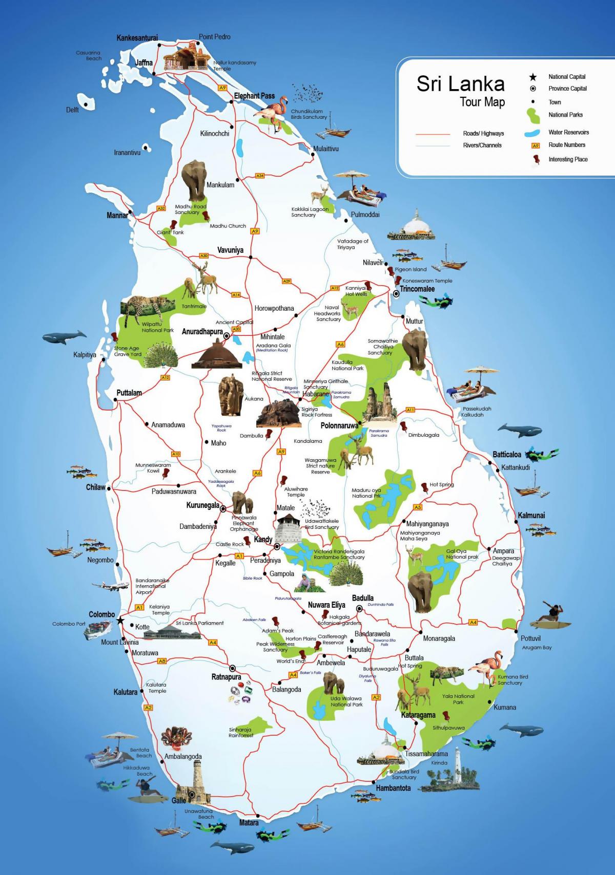 lieux touristiques du Sri Lanka carte