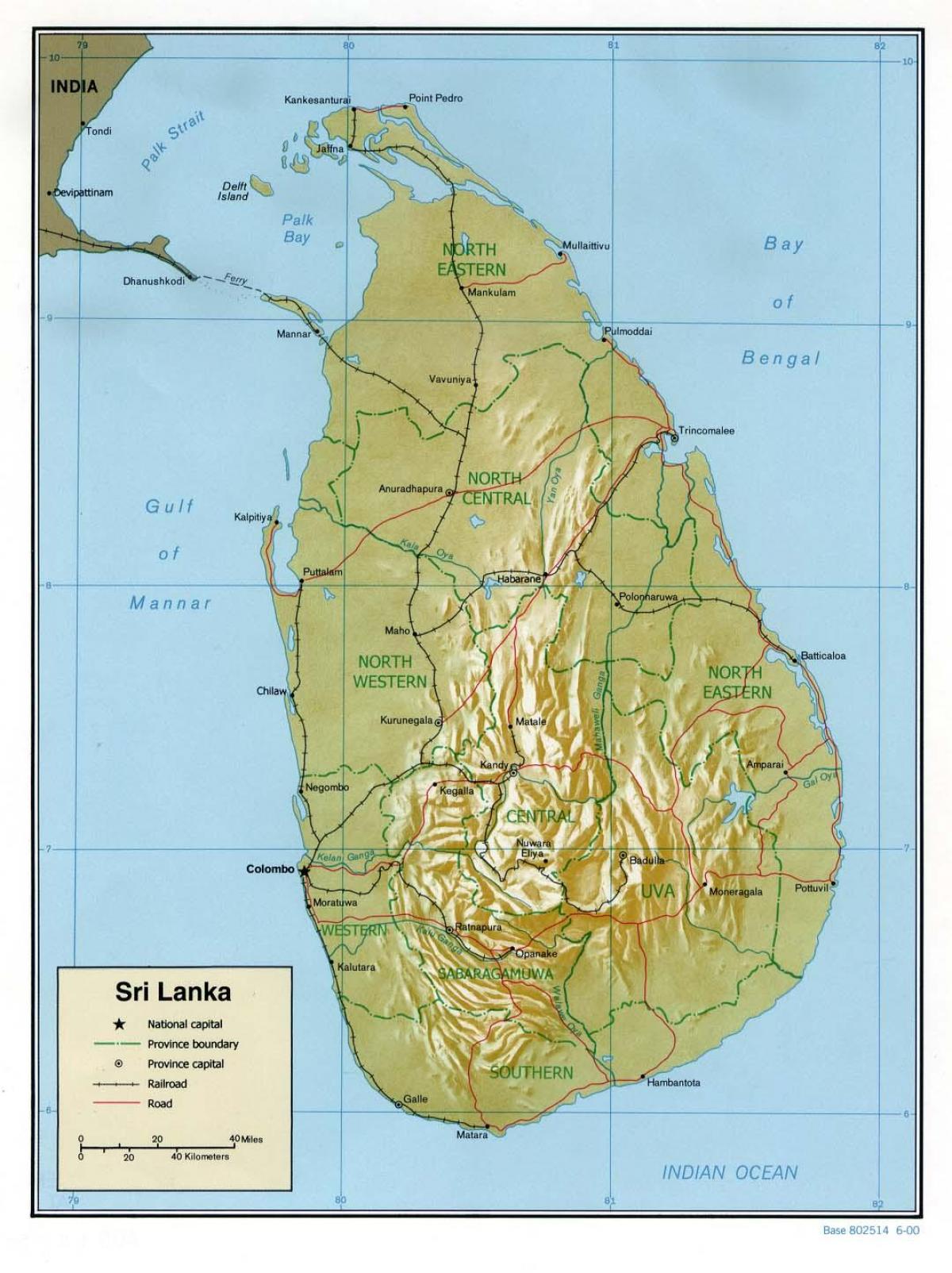 la carte du Sri Lanka avec des kilomètres de routes