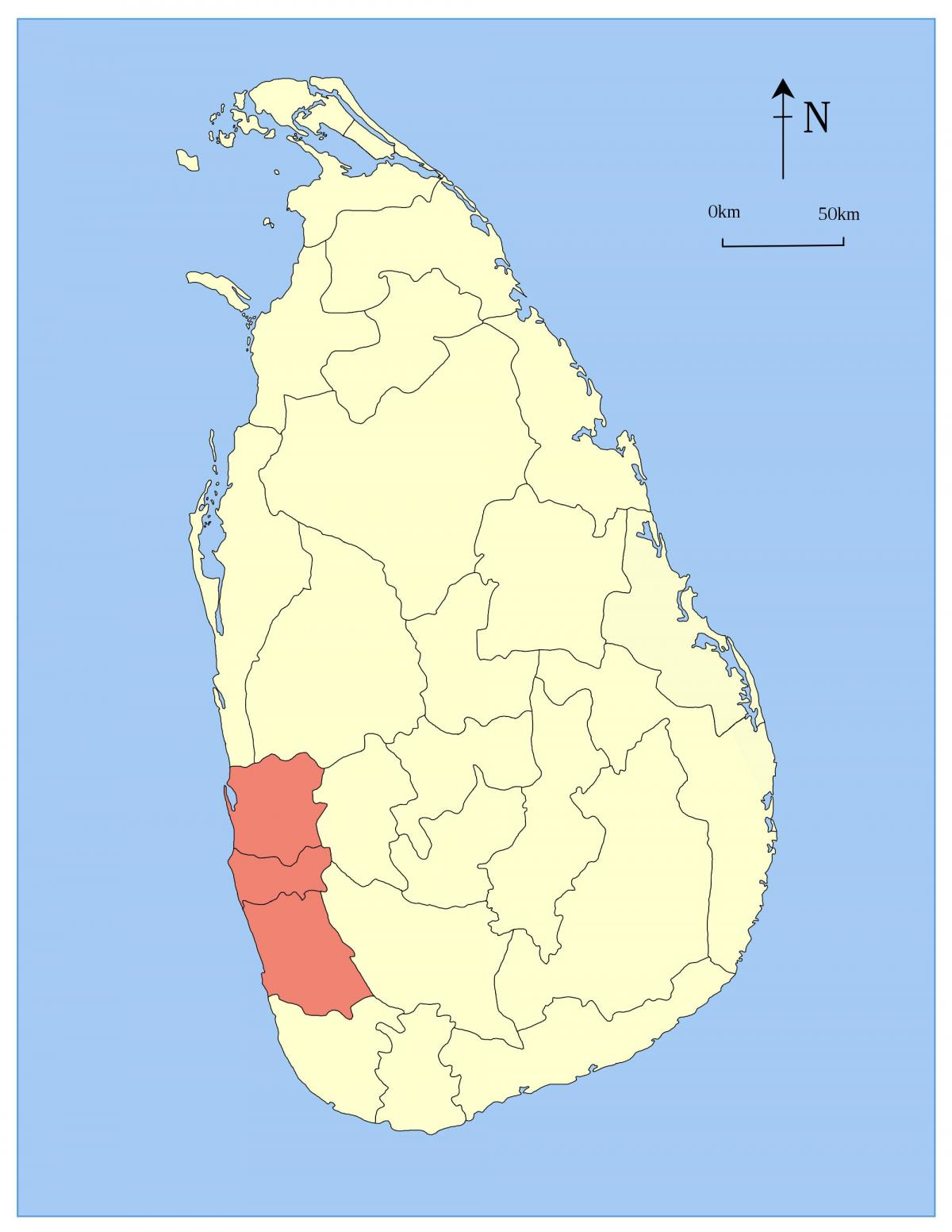 carte de la province de l'ouest du Sri Lanka