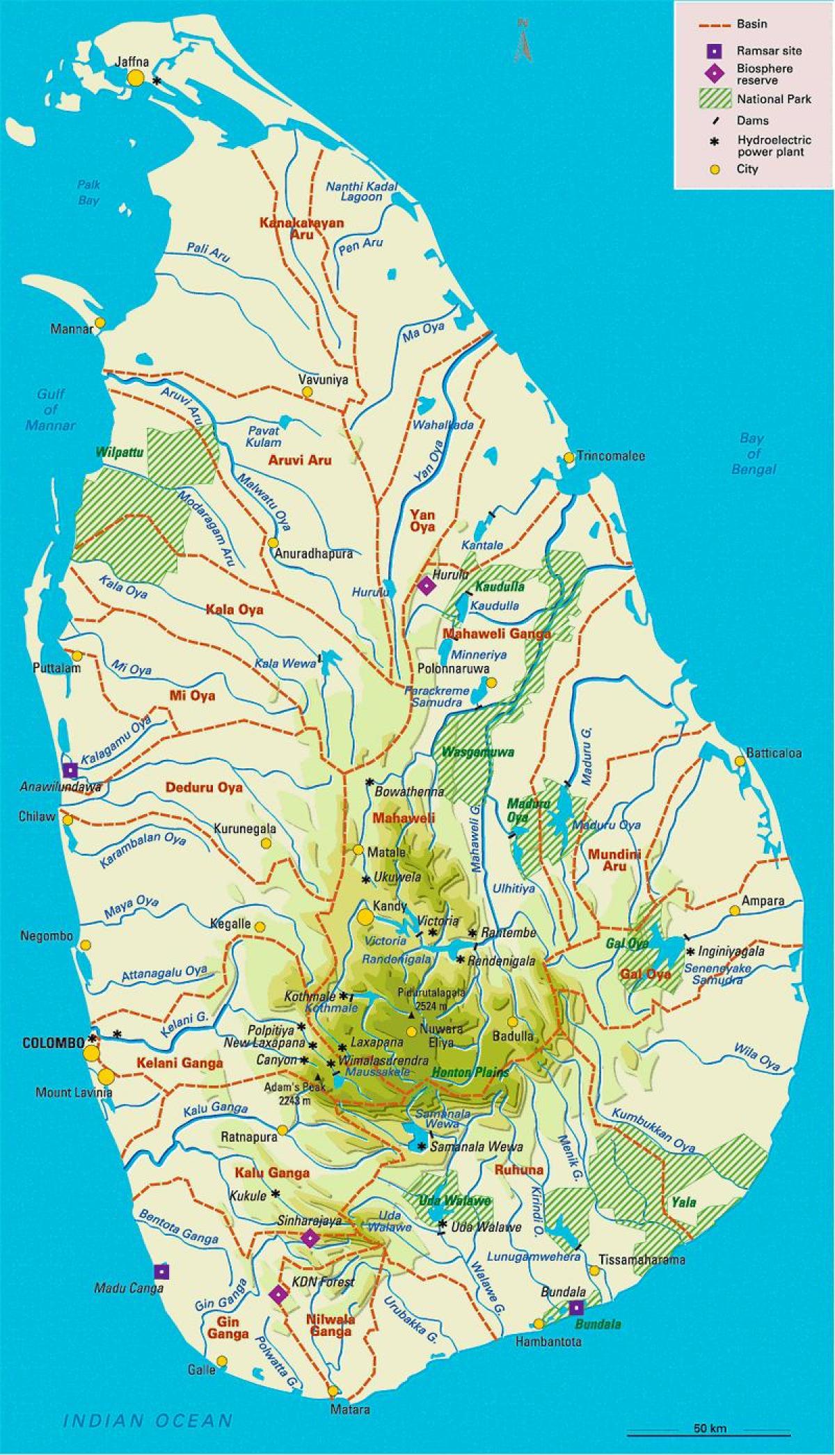 carte de Sri Lanka réservoirs