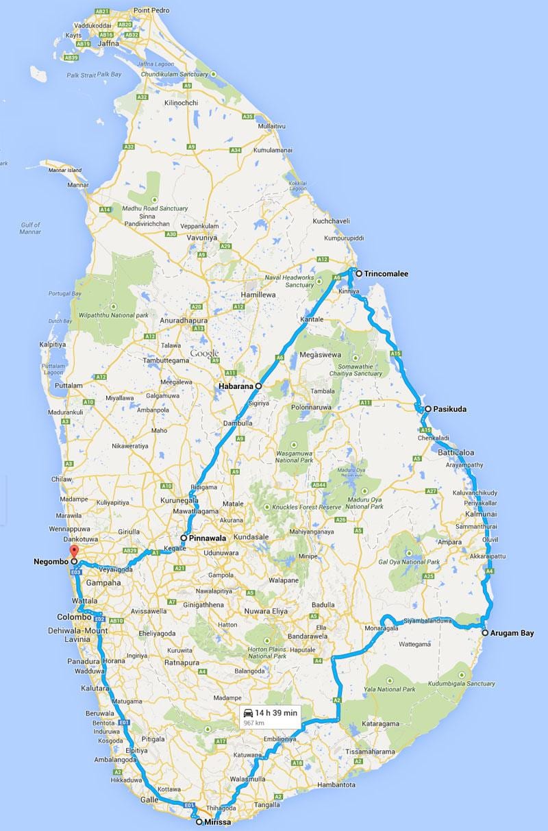 Sri Lanka meilleures plages de la carte