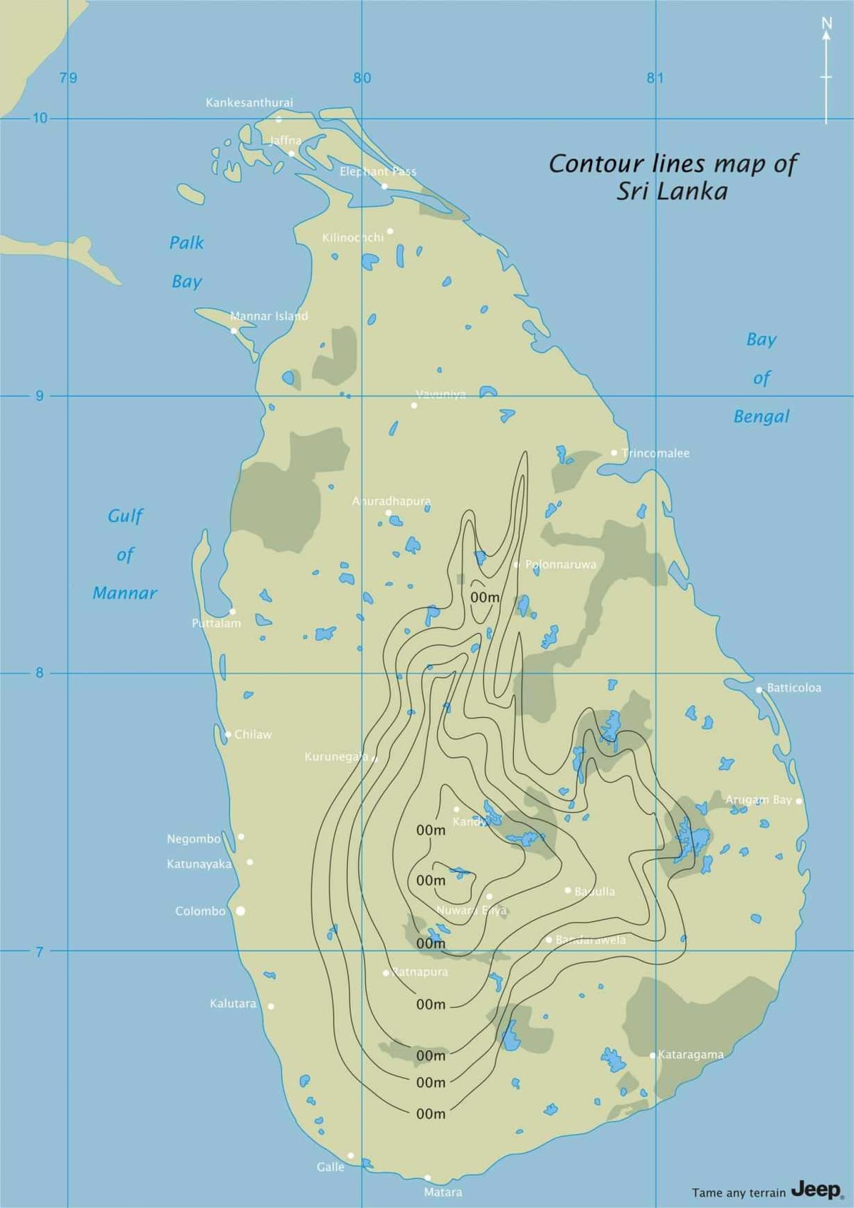 carte de contour de la carte du Sri Lanka
