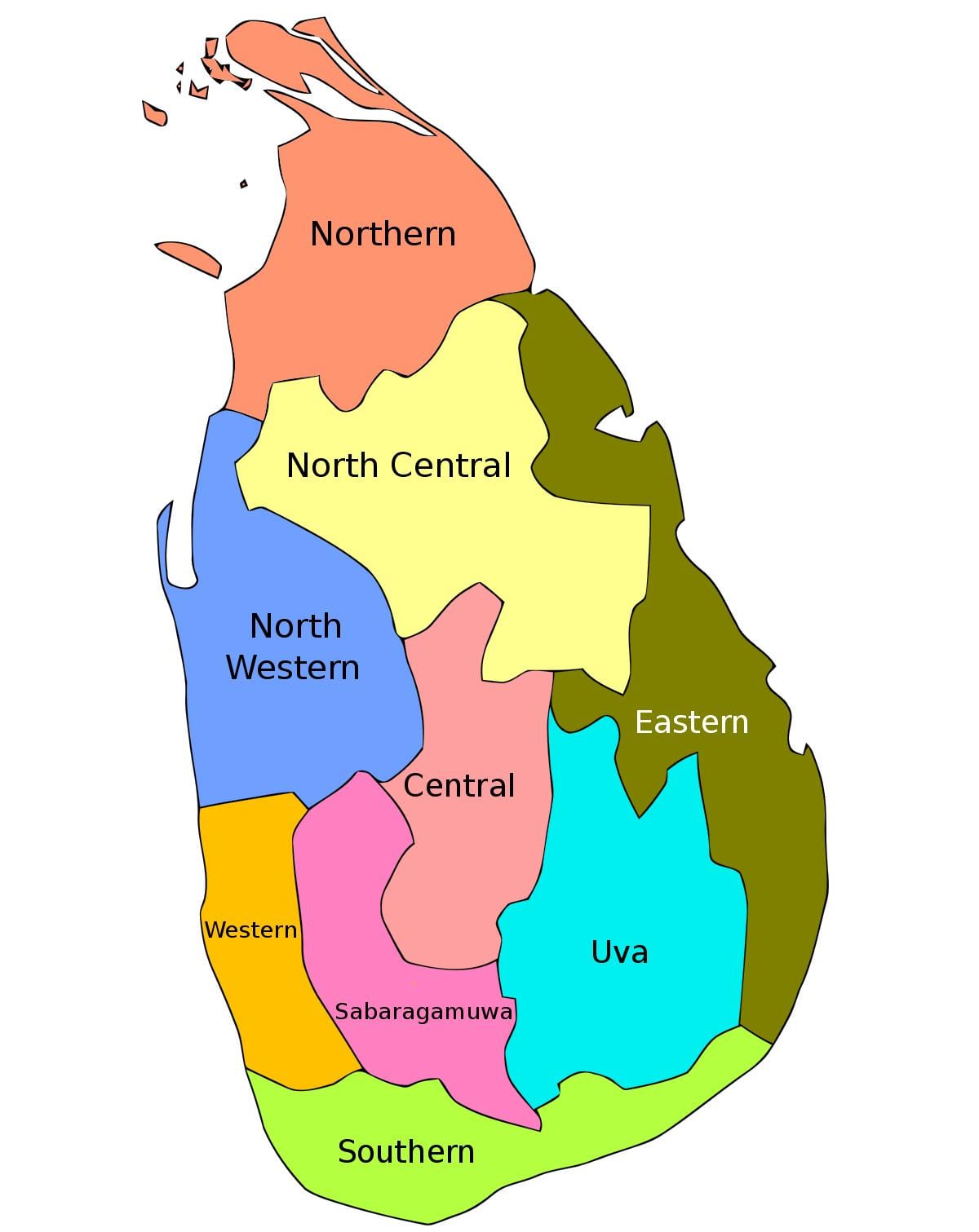 Sri Lanka carte avec les états