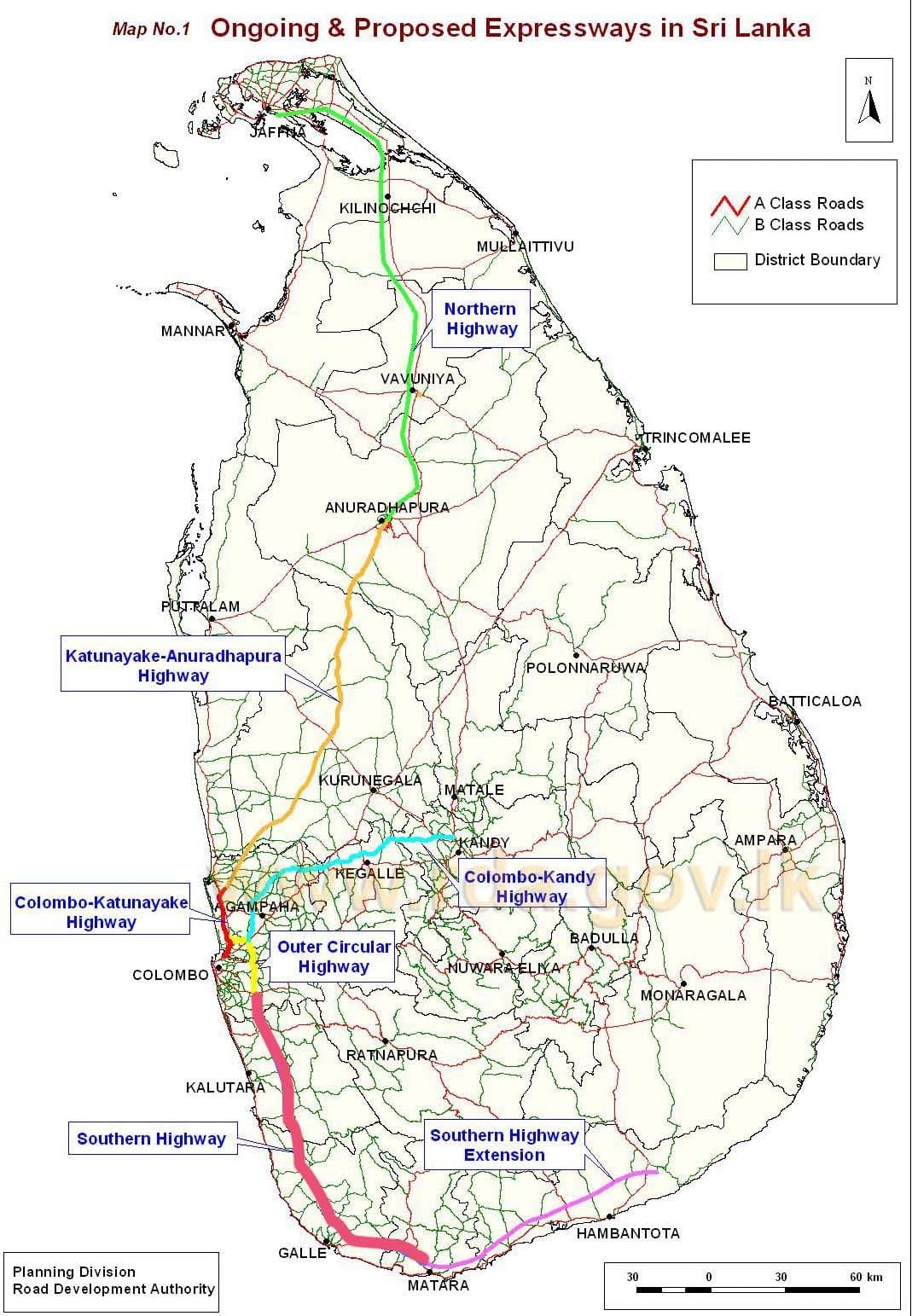 carte de Sri Lanka autoroute