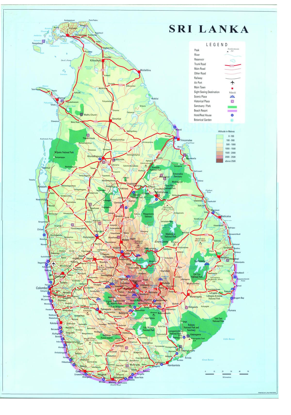 la carte du Sri Lanka de transport