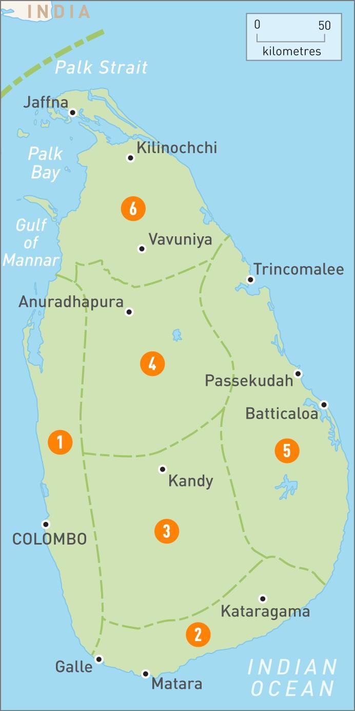 carte de Sri Lanka régions