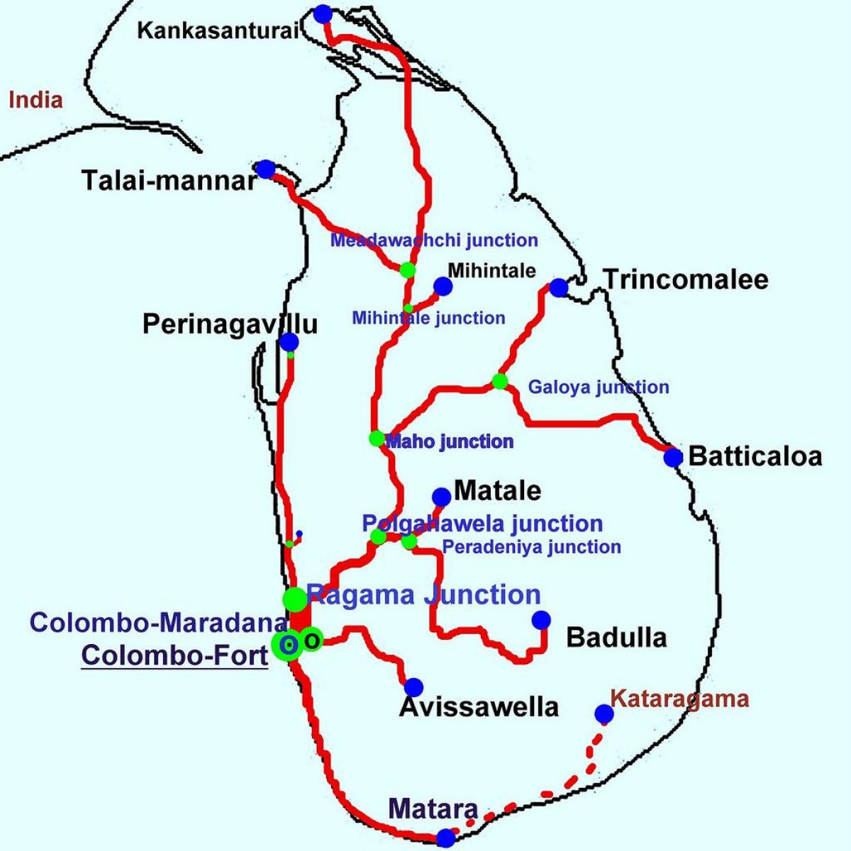 Sri Lanka carte du train Train au Sri Lanka carte (Asie