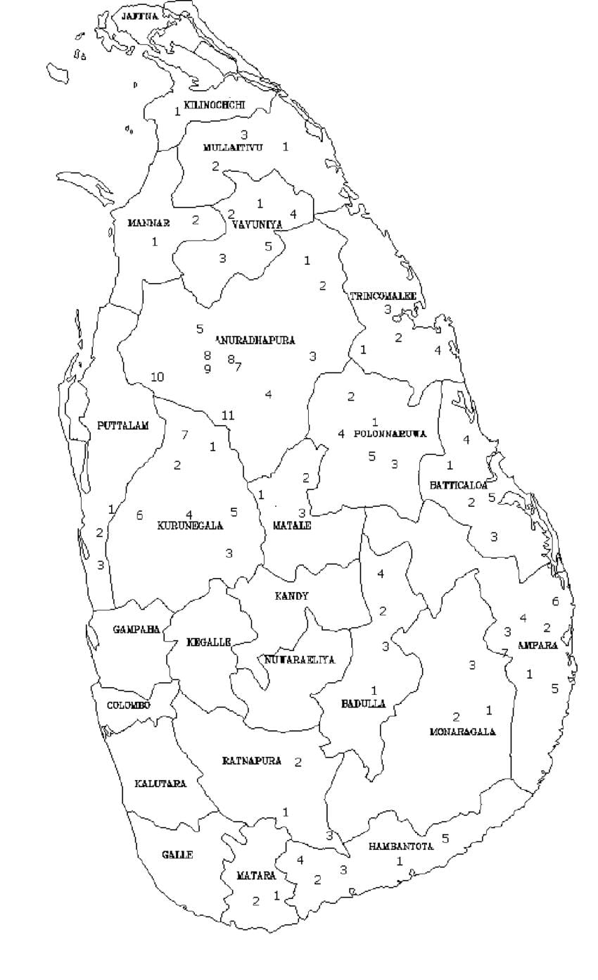 carte de Sri Lanka carte en noir et blanc