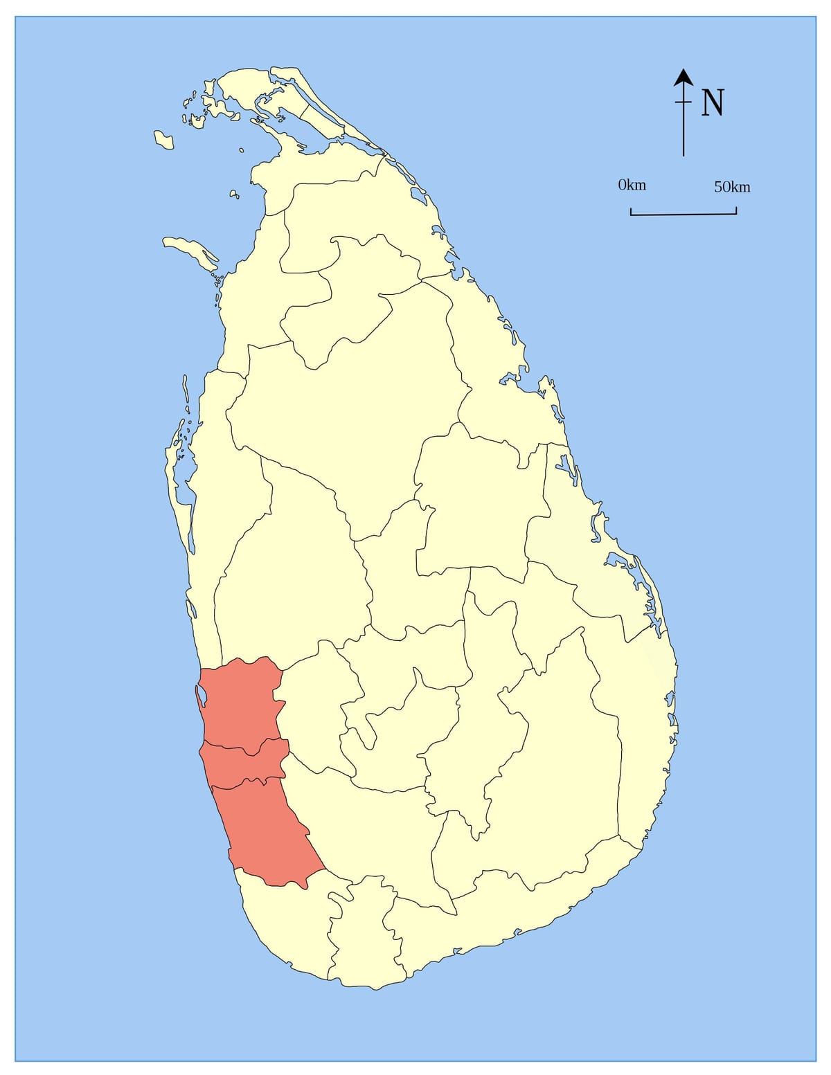 carte de la province de l'ouest du Sri Lanka