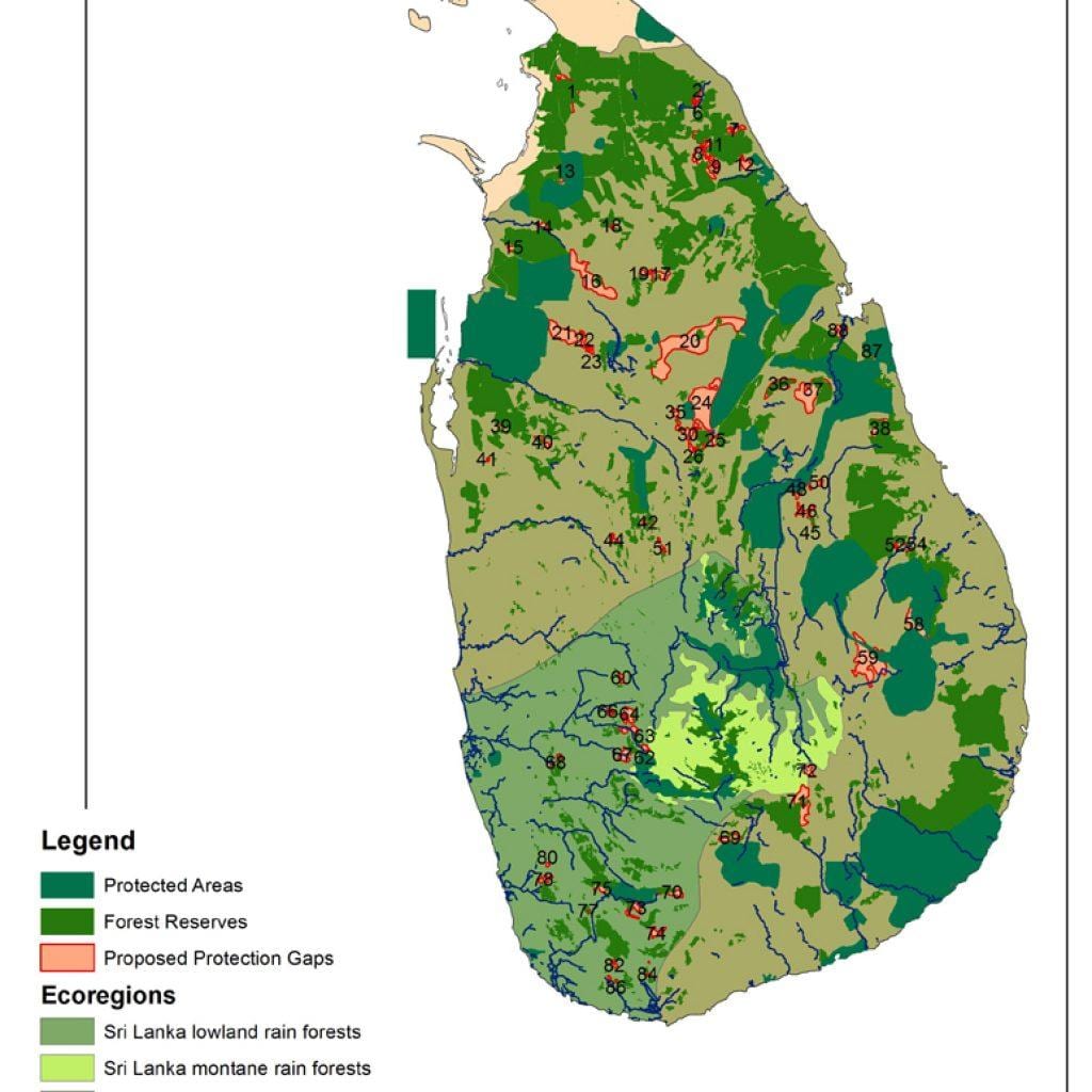 carte de Sri Lanka forêts