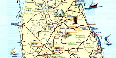 La carte touristique de Sri Lanka, avec des villes