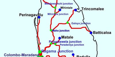 La carte du Sri Lanka, des lignes de train