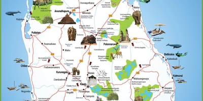 Lieux touristiques du Sri Lanka carte