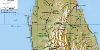 Les montagnes du Sri Lanka carte