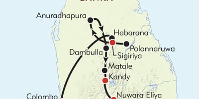 Carte de Sri Lanka itinéraire